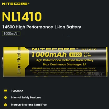 2023 Nitecore NL1410 1000mAh 3,7V 3,7Wh Защищенная Литиевая Аккумуляторная батарея 14500 Lion с максимальным количеством циклов зарядки-разрядки Max2A 500 раз