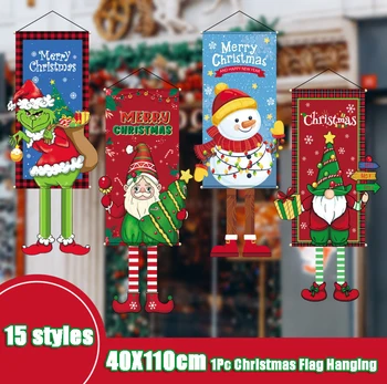 2024 Веселого Рождества Подвесной тканевый баннер Креативный мультяшный фон из ткани Рождественский декор для дома Рождественские подвески