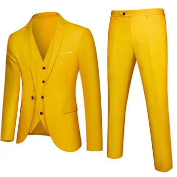 202New комплект из трех предметов (костюм + жилет + брюки) мужской деловой корейский вариант повседневного костюма трендовый модный костюм официальная одежда