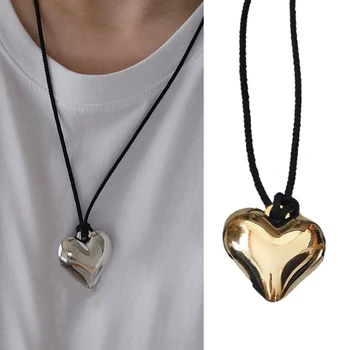3D-ожерелье с подвеской в форме сердца, модная цепочка на ключицу, шейный платок с шармом в виде сердца, длинная веревочная цепочка на шею, украшения