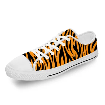 3D С рисунком в полоску Тигра, Горячая Забавная Белая Ткань, Модная Парусиновая обувь с 3D принтом, мужские И женские Легкие Дышащие кроссовки