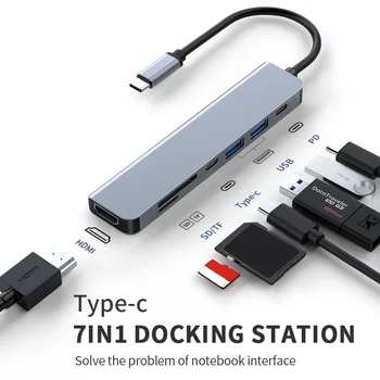 7-в-1 USB C Концентратор с питанием 4K HDMI 100 Вт USB2.0 и USB 3.0 Устройство чтения карт SD/ TF Adpater для MacBook Pro Air iPad Pro