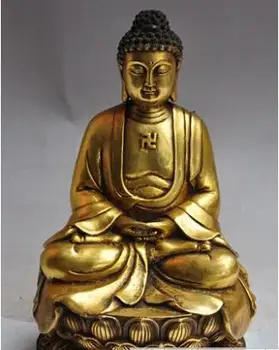 9-дюймовый храм тибетского буддизма, бронзовая позолоченная статуя лотоса в седле будды Шакьямуни