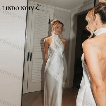 LINDO NOIVA, гражданское свадебное платье для невесты, Русалка с открытой спиной, сексуальные платья для свадебных вечеринок, Длинное свадебное платье vestidos de novia