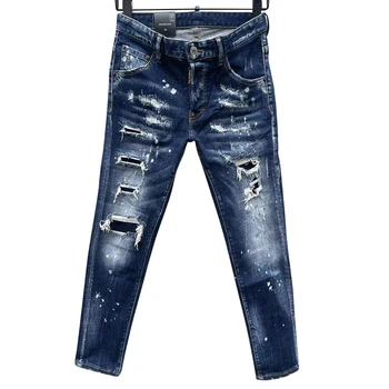 starbags dsq c028 мужские джинсы с рваной нашивкой Корейские мини-брюки трендовая мужская одежда в стиле панк-рок с перфорацией в крапинку