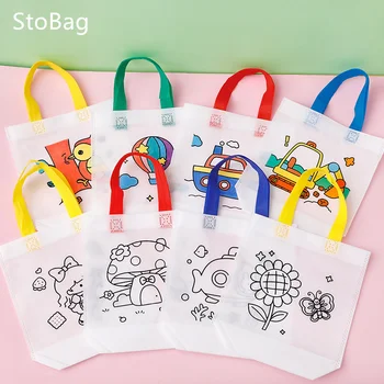 StoBag Детская сумка для рисования каракулей ручной работы, нетканые материалы, подарок для детского сада, мультяшный рисунок, раскраска, упаковка Suppily