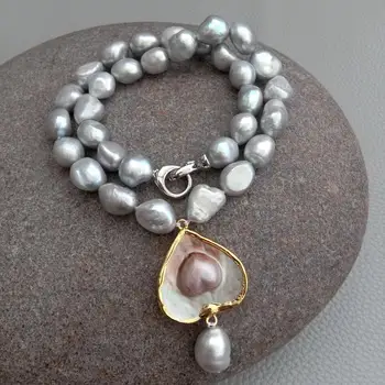 Y · YING Ожерелье из пресноводного серого жемчуга в стиле барокко, настоящая подвеска в форме сердца Mabe, ювелирный подарок