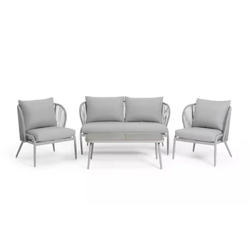 YASN Светло-серый 4-местный Садовый диван, мебель из ротанга, Набор для патио, Плетеная мебель