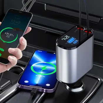 Автомобильное зарядное устройство Шнур быстрой зарядки Адаптер прикуривателя 4 В 1 Кабель USB Type C Зарядное устройство для iPhone Samsung Телефон планшет