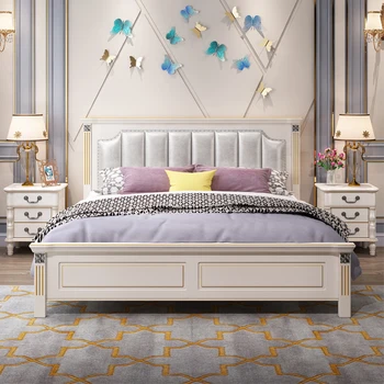 Американская кровать из массива дерева, простая двуспальная кровать, кровати принцессы в деревенском стиле, мебель для спальни