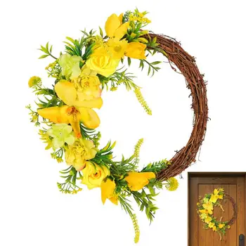 Венок из желтых роз Эстетичный Венок из желтых роз Реалистичный Весенний Декор входной двери Для окон и стен фермерского дома