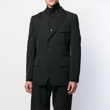 Весенне-осенний прилив 2023, мужской свободный костюм средней длины, повседневная куртка, молодежный однотонный костюм из повседневной ткани с длинными рукавами