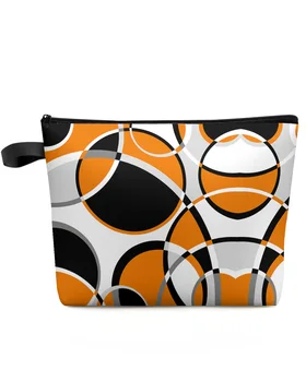 Геометрическая абстракция современного искусства, Оранжевая дорожная косметичка на заказ, Переносная сумка для хранения косметики, женский водонепроницаемый пенал