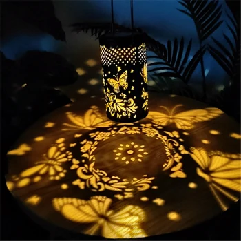 Горячий Ретро Солнечный фонарь на открытом воздухе, садовая водонепроницаемая люстра, проекционная лампа с полой бабочкой (с заземляющей вилкой)