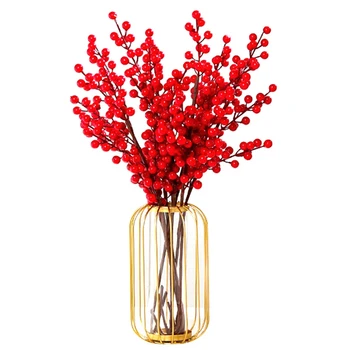 Декор для дома, Кованая ваза, украшения для гостиной, композиция из искусственных цветов с красными ягодами