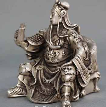 декор Латунная АзиатскоКитайская Статуэтка оптом Тибетское Серебро Китайское Серебряное Кресло Дракона Статуя Бога-Воина Гуангуна Look Book