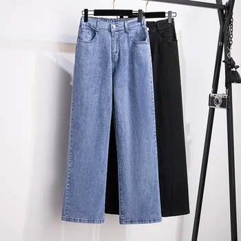Женские джинсы, стрейчевые повседневные брюки, прямые брюки из выстиранного денима, женские флисовые Свободные винтажные джинсы XL-7XL, большие размеры, Осень-зима