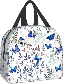 Изолированная сумка для ланча с бабочкой, с передним карманом, многоразовая сумка-холодильник на молнии для женщин, для кемпинга, пеших прогулок, пикника, пляжных путешествий