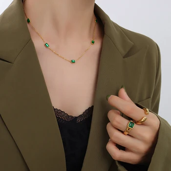 Изумрудное ожерелье, Женская подвеска из кристалла Циркона, женское ретро-модное Универсальное ювелирное ожерелье с темпераментом, подарки для женщин