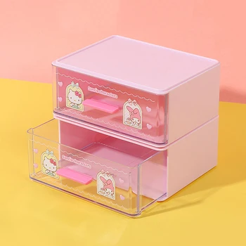 Каваи Санрио Куроми Hello Kitty My Melody Пылезащитный ящик для хранения Маленький Выдвижной ящик на рабочем столе Губная помада Ватный диск Стеллаж для хранения подарков