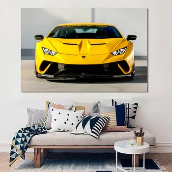 Картина на холсте, настенное искусство автомобиля Aventador Huracan, желтый автомобиль, Суперкар, холст, плакаты и принты, современные украшения для дома