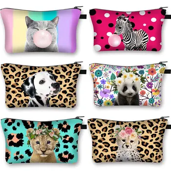 Косметичка с принтом леопарда, тигра, слона, Коалы, женская модная сумка для хранения, сумка для губной помады, косметичка для девочек с леопардовой пандой и жирафом