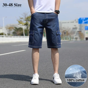 Летние тонкие мужские джинсовые шорты, джинсы из 100% хлопка, мешковатые прямые повседневные шорты-карго с большим карманом, универсальные, большие размеры 42 44 46 48