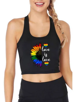 Любовь есть Любовь, Дизайн Подсолнуха, Сексуальный облегающий укороченный топ, Бисексуальная индивидуальность, майки Rainbow Pride, Майка Pride Month в подарок.