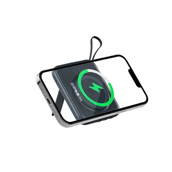 магнитный беспроводной Powerbank емкостью 10000 мАч, супертонкий Powerbank с автономным кабелем, портативное зарядное устройство для iPhone Samsung