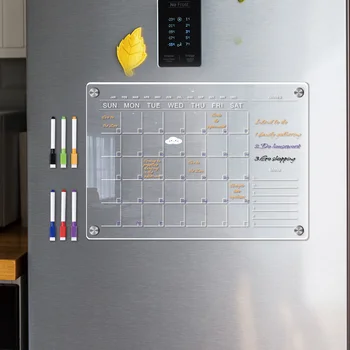 Магнитный Прозрачный акриловый календарь для холодильника включает в себя 6 красочных маркеров Доски для планирования Наклейку на магнит на холодильник