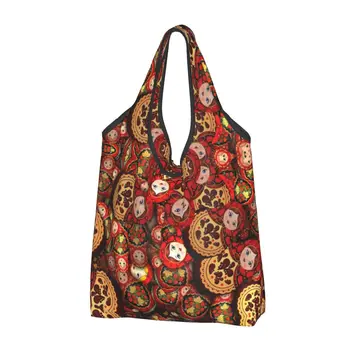 Многоразовая сумка для покупок с русской матрешкой, женская сумка-тоут, портативные сумки для покупок с рисунком русской народной бабушки