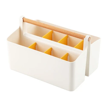 Многофункциональная офисная сумка для хранения с разделением для переноски, пластиковый держатель для карандашей, стационарный органайзер Белого и оранжевого цветов
