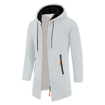 Модное мужское пальто, Стильный кардиган средней длины с капюшоном на молнии, Универсальная мужская верхняя одежда для осени / зимы, мужской свитер с капюшоном