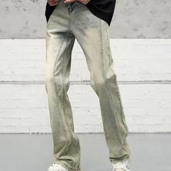 Модные мужские джинсы с высокой талией, Весна 2024, Японский стиль, модные Свободные Удобные и дышащие брюки с длинными штанинами