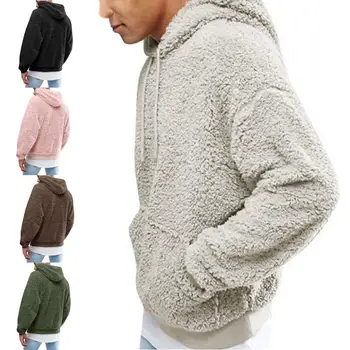 Модный пуловер С удобным передним карманом, плюшевый Пуловер с капюшоном, Осенняя верхняя одежда Slim Fit