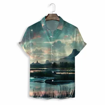 Мужская повседневная свободная рубашка с полевым пейзажем для цифровой печати 3D