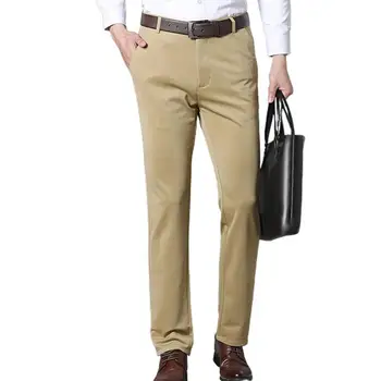 Мужские модельные брюки, однотонные эластичные демисезонные прямые свободные брюки со средней талией, деловые мужские брюки для деловых мужчин
