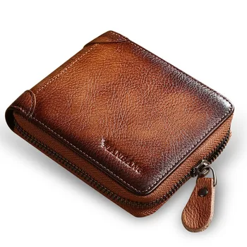 Мужской кошелек, стирающий цвет, кошелек с застежкой-молнией из воловьей кожи, многофункциональная короткая кожаная сумка с зажимом для нескольких карт