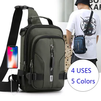 Мужской нейлоновый маленький рюкзак, сумка через плечо через плечо с USB-портом для зарядки, дорожный мужской слинг, боковая сумка-мессенджер, нагрудная сумка