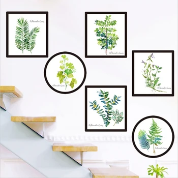 Настенные наклейки с растениями в горшках, гостиная, столовая, декоративные наклейки с зелеными листьями, настенная роспись для украшения кухонного окна, стены