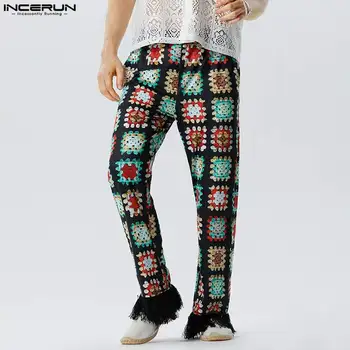 Новые мужские брюки в американском стиле, Длинные брюки в стиле пэчворк с ажурными цветочными кисточками, Повседневные Мужские брюки, хит продаж, S-5XL, INCERUN 2023