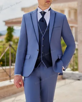 Новые мужские деловые костюмы для жениха, свадебной вечеринки, комплект из 3 предметов для официальных мероприятий, Смокинг, жилет, брюки F19