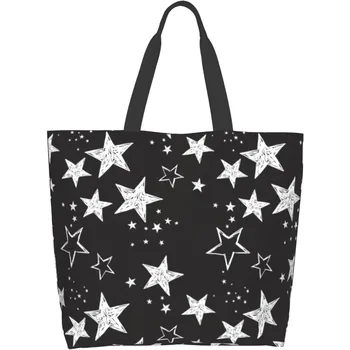 Одноплечная хозяйственная сумка со звездами, многоразовая одноплечная хозяйственная сумка большой емкости для выхода в свет, путешествий и многого другого