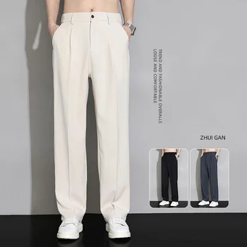 Официальные костюмные брюки, мужские повседневные Однотонные Широкие Деловые брюки для мужчин, прямые Модные Уличные костюмы, Корейская одежда Оверсайз