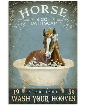 Плакат с изображением лошади для ванны, Металлическая Винтажная жестяная вывеска, декор для бара, паба, Забавная настенная вывеска в стиле ретро, 8x12 дюймов