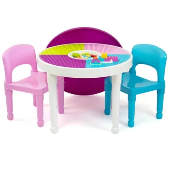 Пластиковый стол для занятий Humble Crew Kids 2 в 1 и Набор из 2 стульев, Круглый, Детский игровой стол, Рабочий стол и стул
