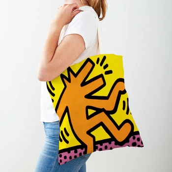 Повседневные красочные абстрактные женские сумки для покупок многоразового использования Модная детская сумка-тоут из холста с двусторонним принтом