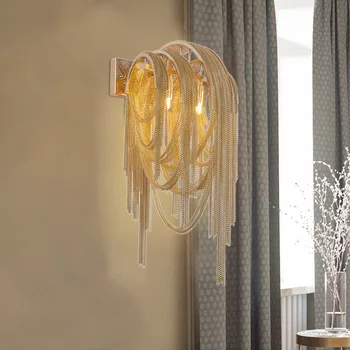 Постмодернистский Дизайнерский настенный светильник с кисточками для гостиной, Настенный Светодиодный Декоративный светильник, Итальянский Скандинавский Алюминиевый Цепной настенный светильник