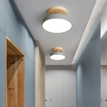 Потолочные светильники Macaroon Современный простой потолочный светильник для входа на лестницу и прохода из круглого дерева Промышленное освещение для балкона Кухни