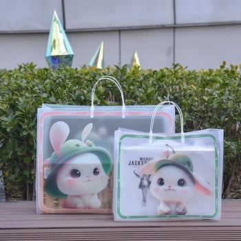 Прозрачная сумка для покупок из ПВХ многоразовые портативные сумки с милым принтом кролика Сумка-тоут большой емкости Женские сумки для покупок продуктов